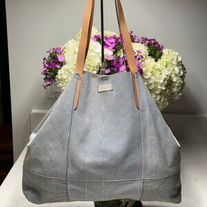 Diesel All Leather Inside & Out Blue & White Stripe Shoulder Bag + Pouch EUC